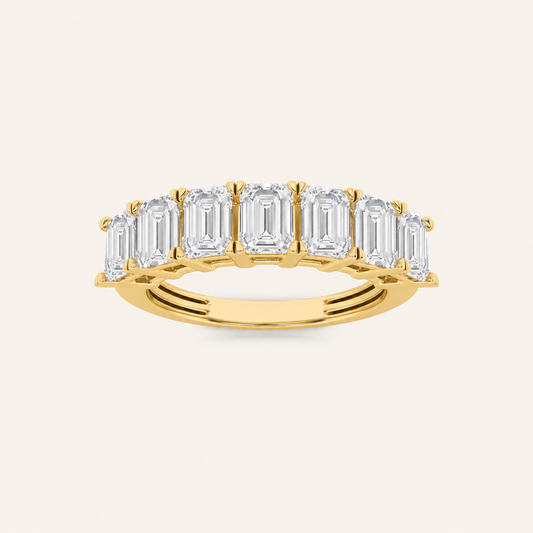 2CT Emerald Cut Lab Grown Diamond Seven Stone Band Ring