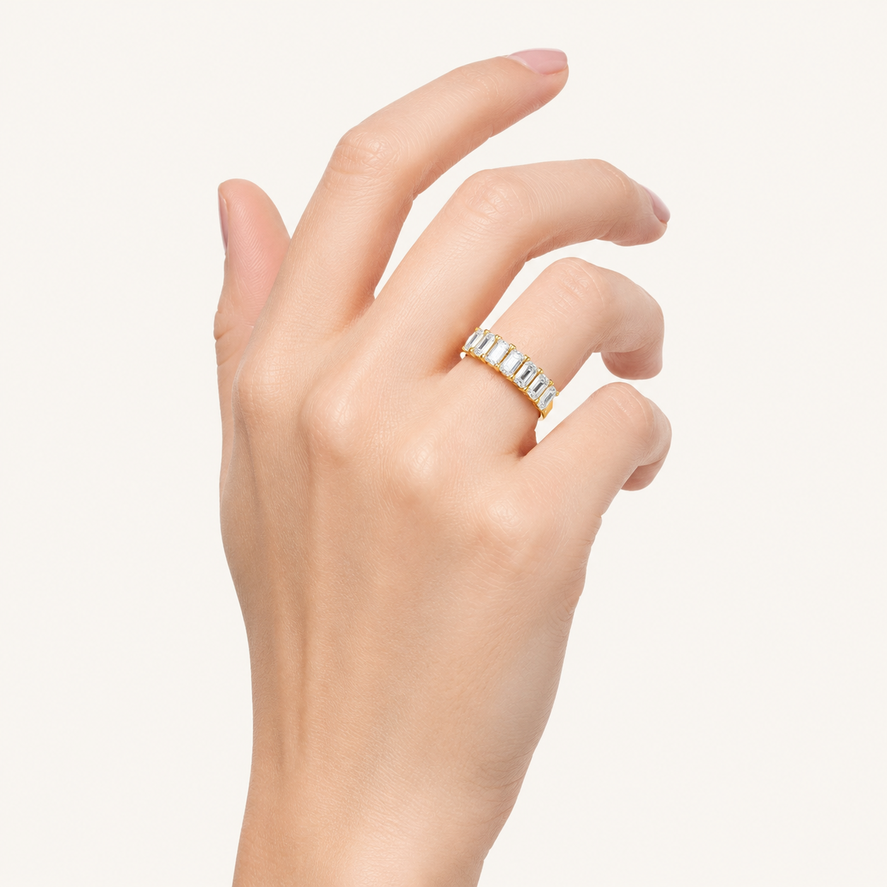 2CT Emerald Cut Lab Grown Diamond Seven Stone Band Ring