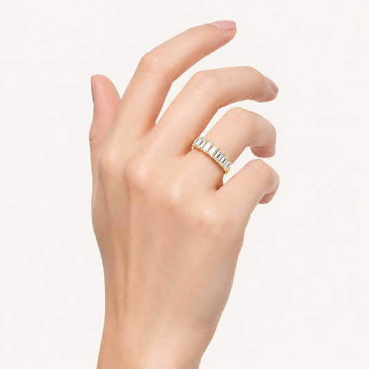 2CT Emerald Cut Lab Grown Diamond Seven Stone Band Ring