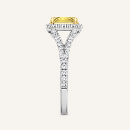 2.5CT Radiant Cut Fancy Yellow Lab Grown Diamond Split Shank Halo Engagement Ring