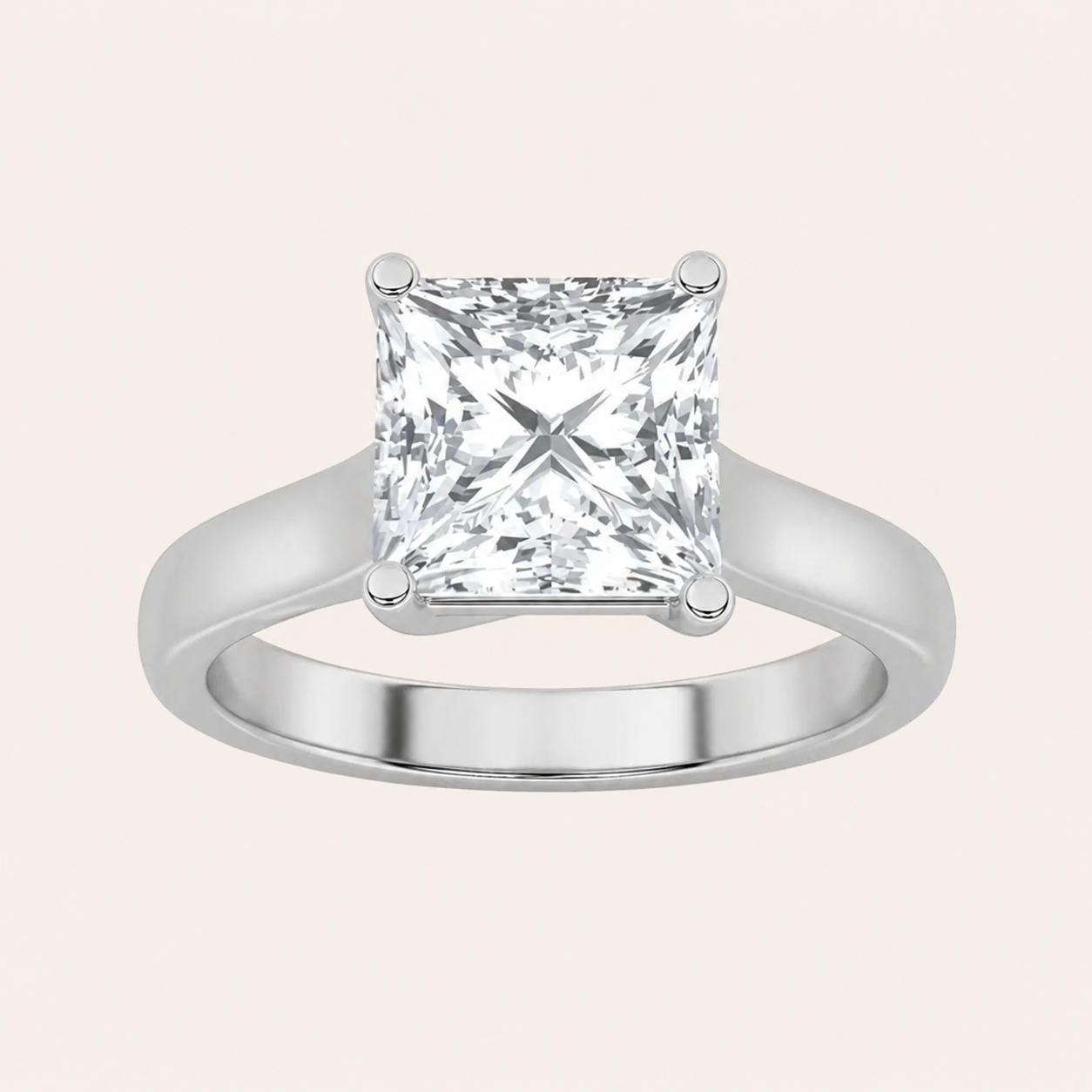 1CT Princess Cut Lab Grown Diamond Plain Cathedral Trellis Shank Solitaire Engagement Ring