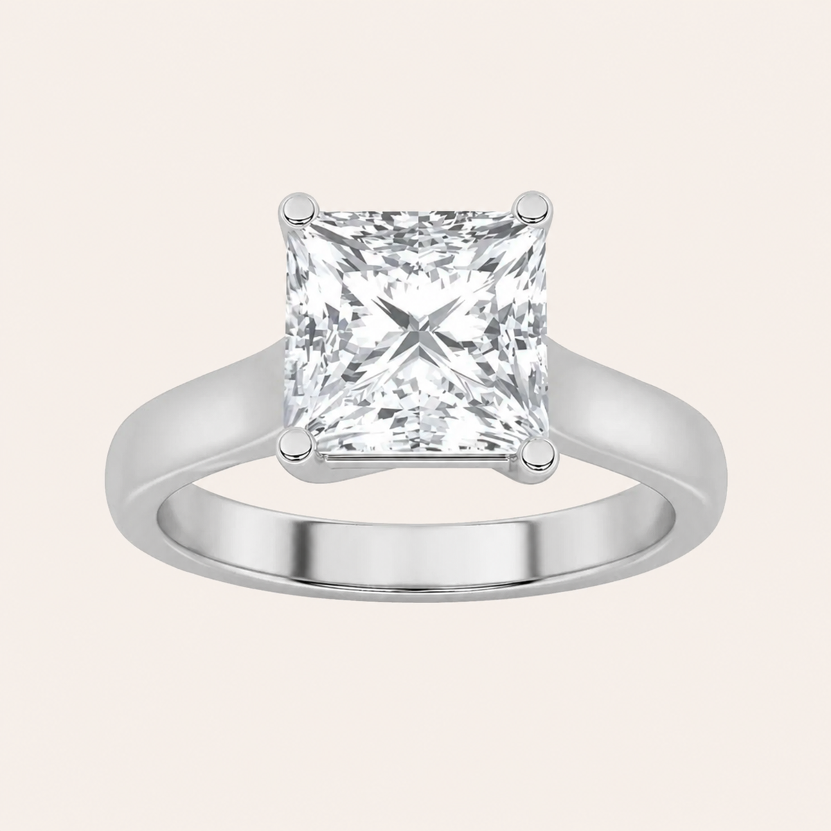 2CT Princess Cut Lab Grown Diamond Plain Cathedral Trellis Shank Solitaire Engagement Ring