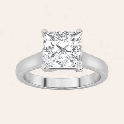 2CT Princess Cut Lab Grown Diamond Plain Cathedral Trellis Shank Solitaire Engagement Ring