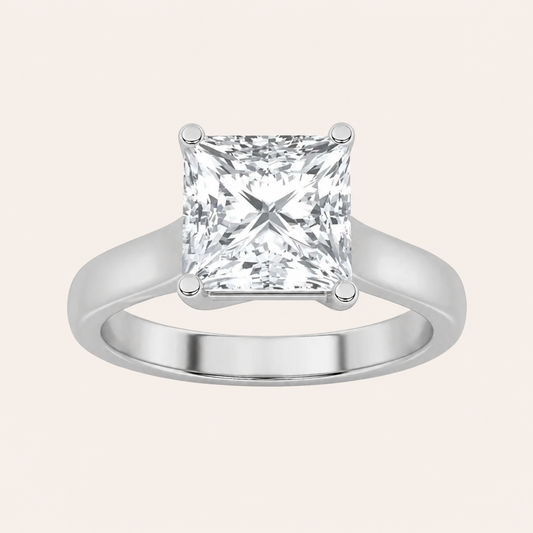 2CT Princess Cut Lab Grown Diamond Plain Cathedral Trellis Shank Solitaire Engagement Ring
