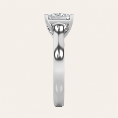 1CT Princess Cut Lab Grown Diamond Plain Cathedral Trellis Shank Solitaire Engagement Ring