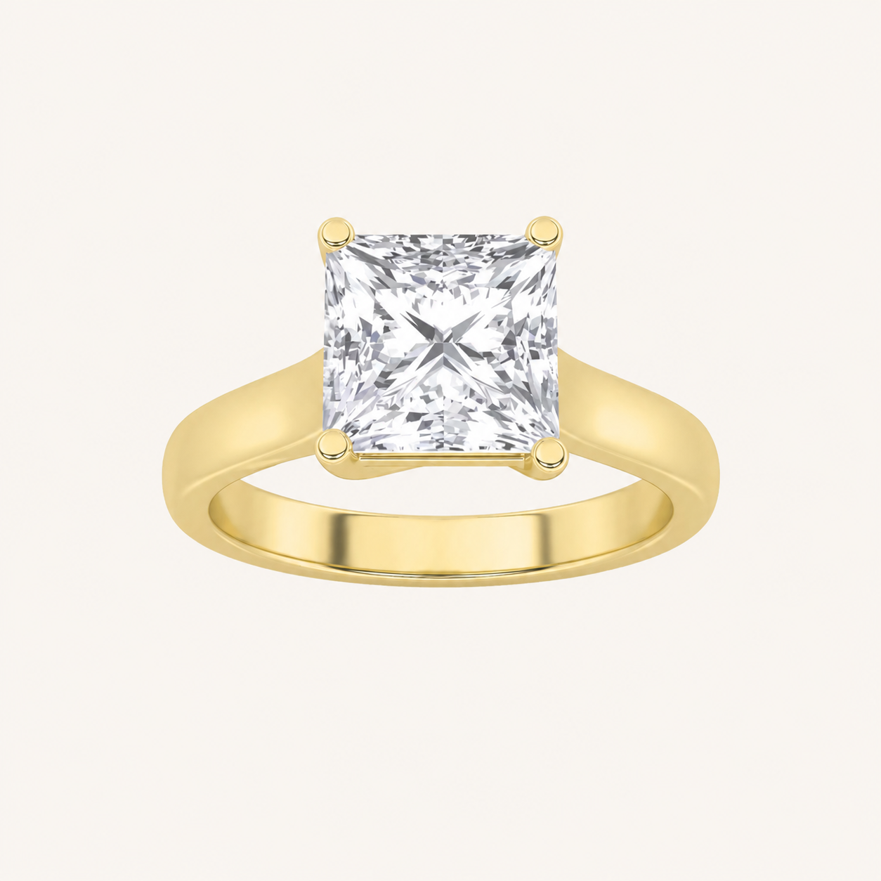 1CT Princess Cut Lab Grown Diamond Plain Cathedral Trellis Shank Solitaire Engagement Ring