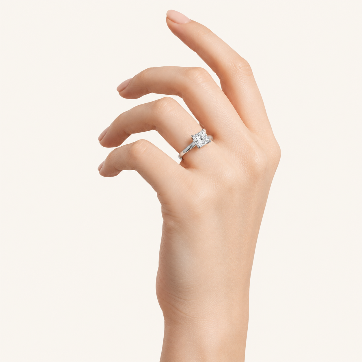2CT Princess Cut Lab Grown Diamond Plain Cathedral Trellis Shank Solitaire Engagement Ring