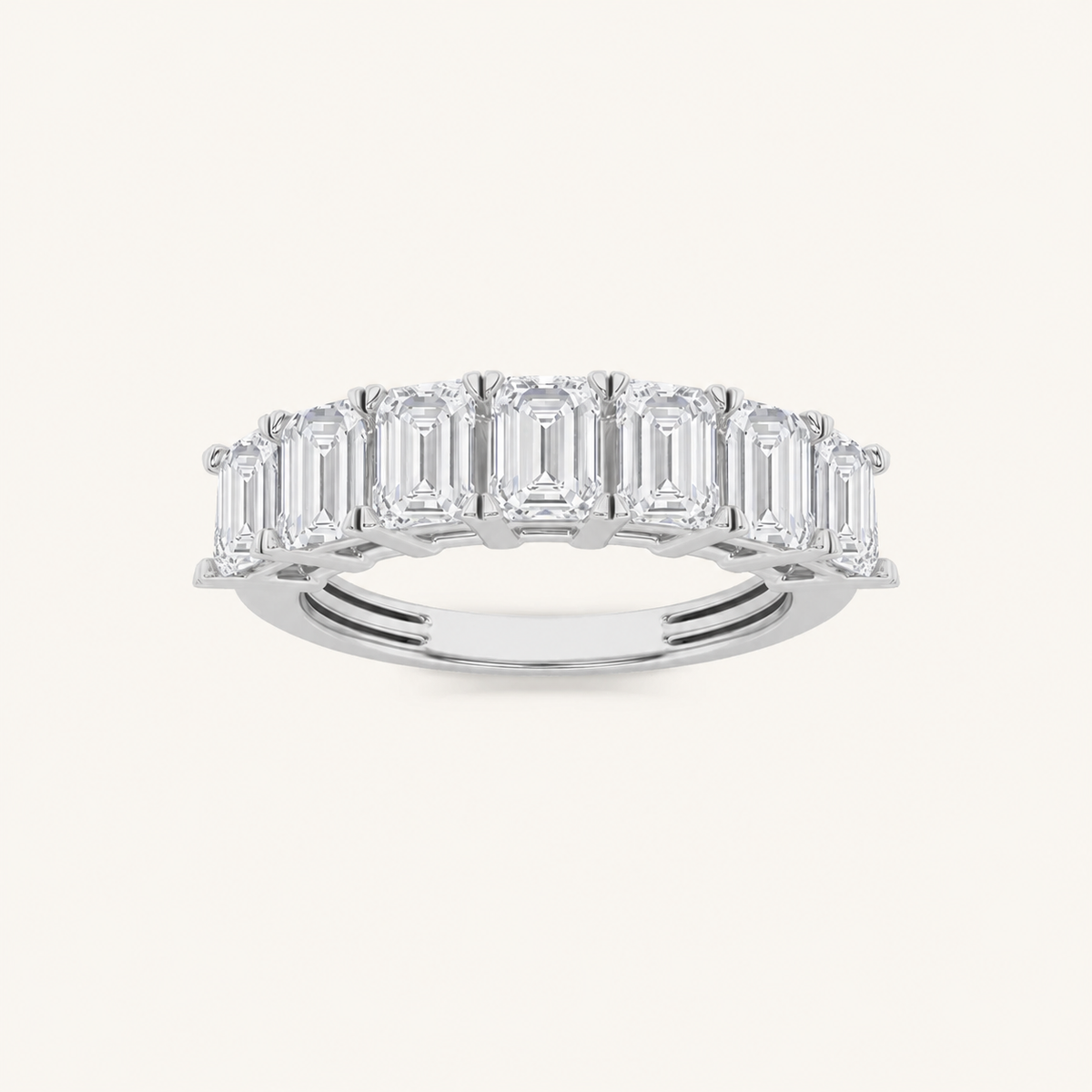 3CT Emerald Cut Lab Grown Diamond Seven Stone Band Ring