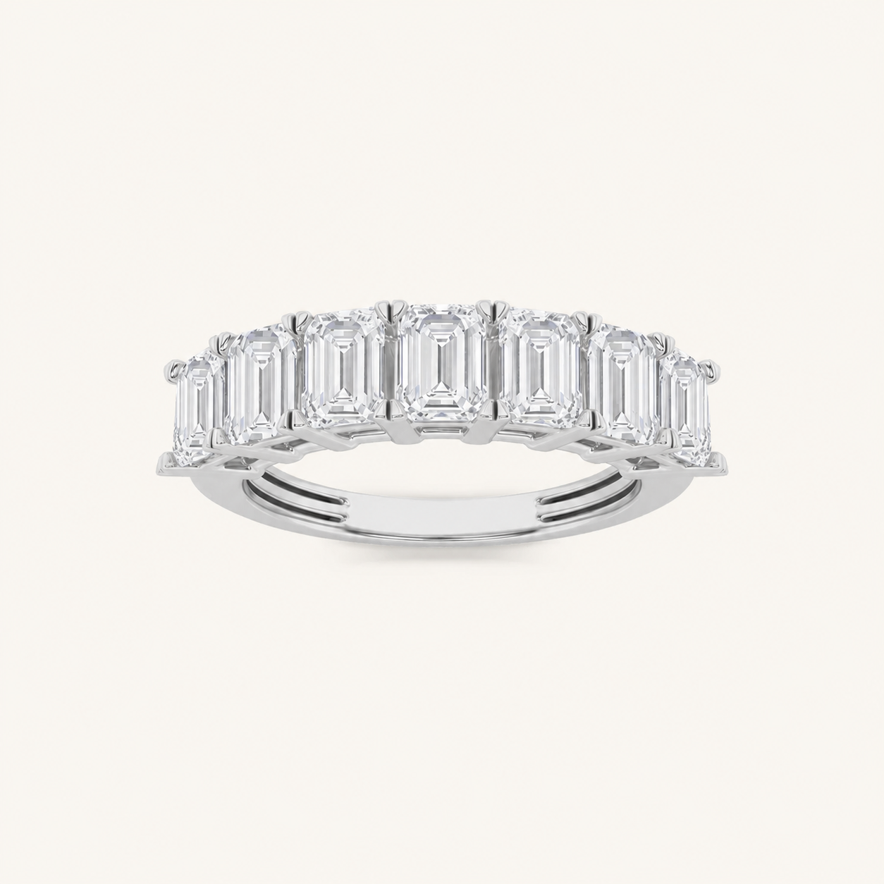 3CT Emerald Cut Lab Grown Diamond Seven Stone Band Ring