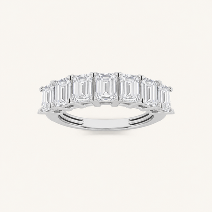 3CT Emerald Cut Lab Grown Diamond Seven Stone Band Ring