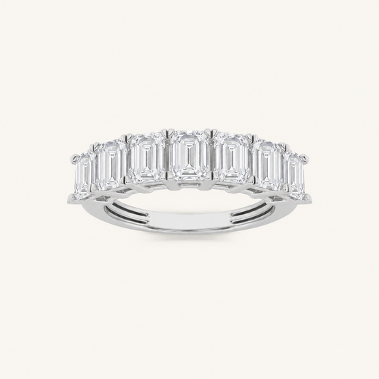 3CT Emerald Cut Lab Grown Diamond Seven Stone Band Ring