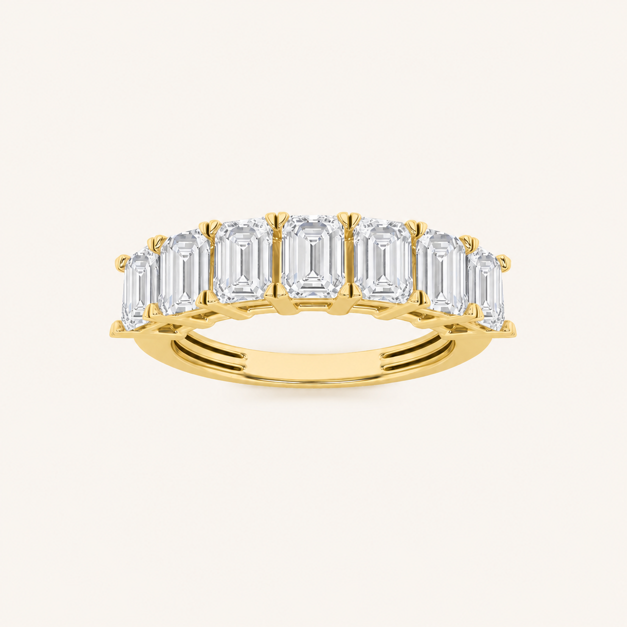 3CT Emerald Cut Lab Grown Diamond Seven Stone Band Ring