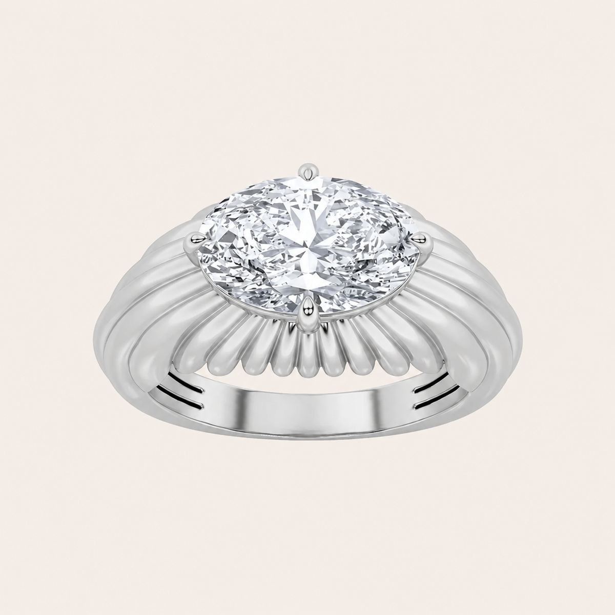 2CT Oval Cut Lab Grown Diamond Fancy East West Solitaire Ring