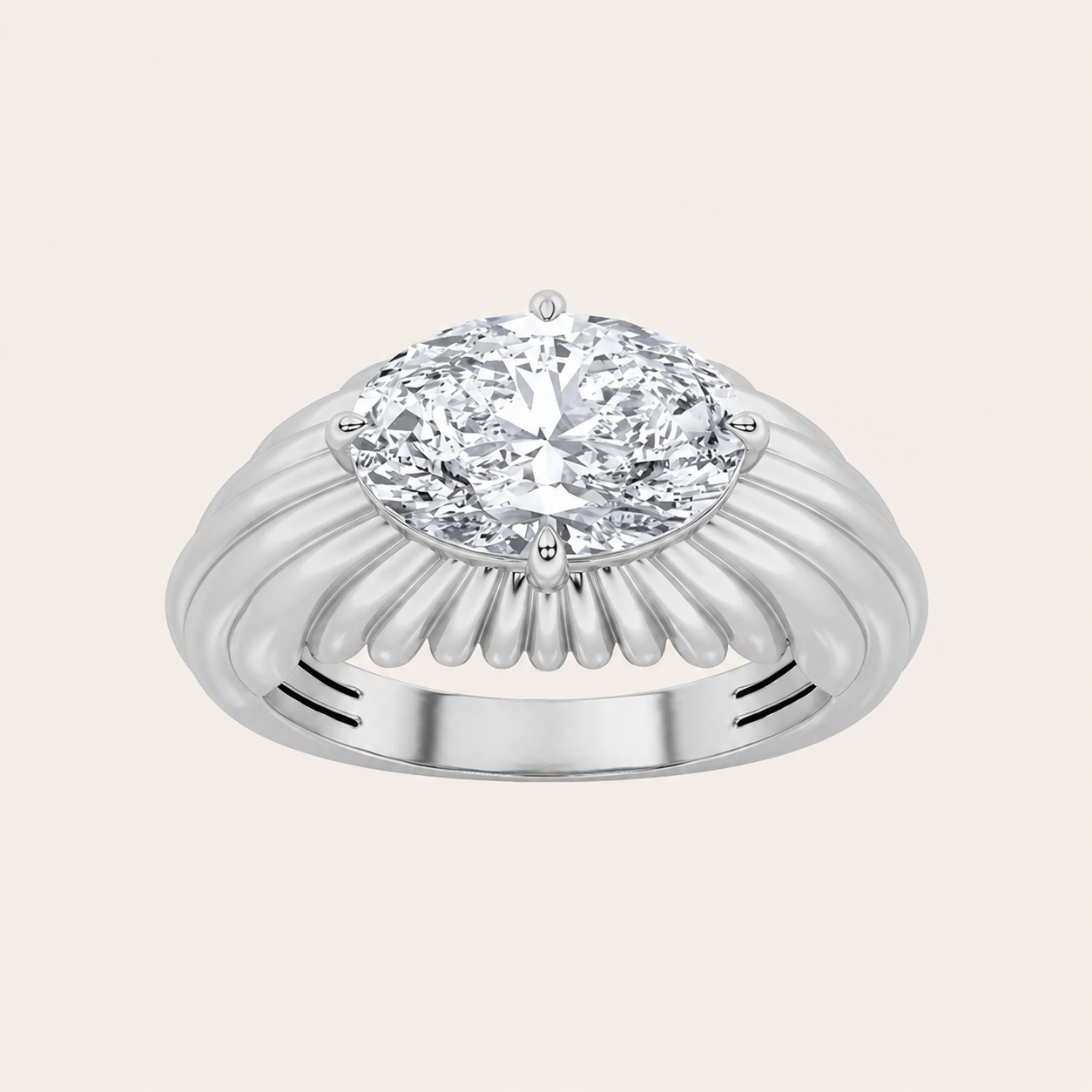 2CT Oval Cut Lab Grown Diamond Fancy East West Solitaire Ring