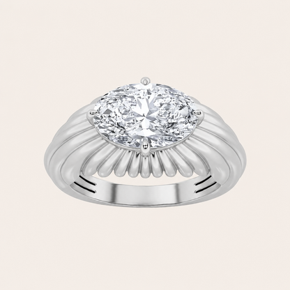 2CT Oval Cut Lab Grown Diamond Fancy East West Solitaire Ring
