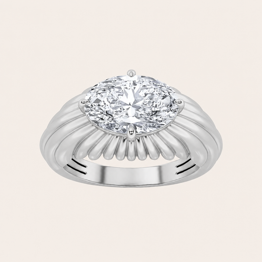 2CT Oval Cut Lab Grown Diamond Fancy East West Solitaire Ring