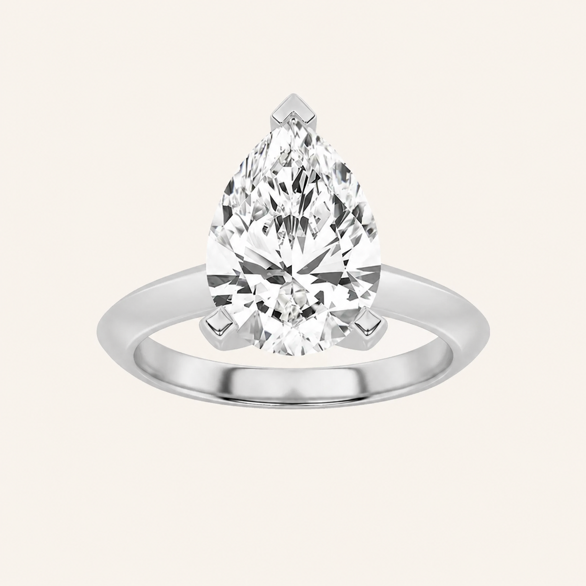 1CT Pear Cut Lab Grown Diamond Knife Edge Shank Solitaire Engagement Ring