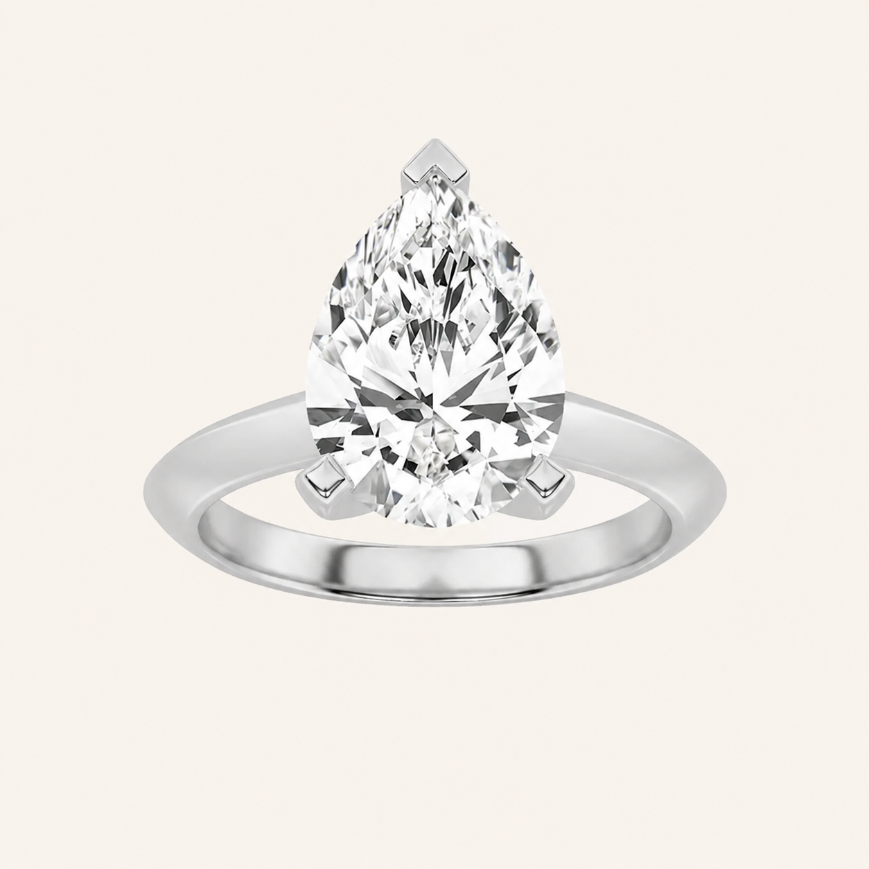 1CT Pear Cut Lab Grown Diamond Knife Edge Shank Solitaire Engagement Ring