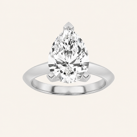 1CT Pear Cut Lab Grown Diamond Knife Edge Shank Solitaire Engagement Ring
