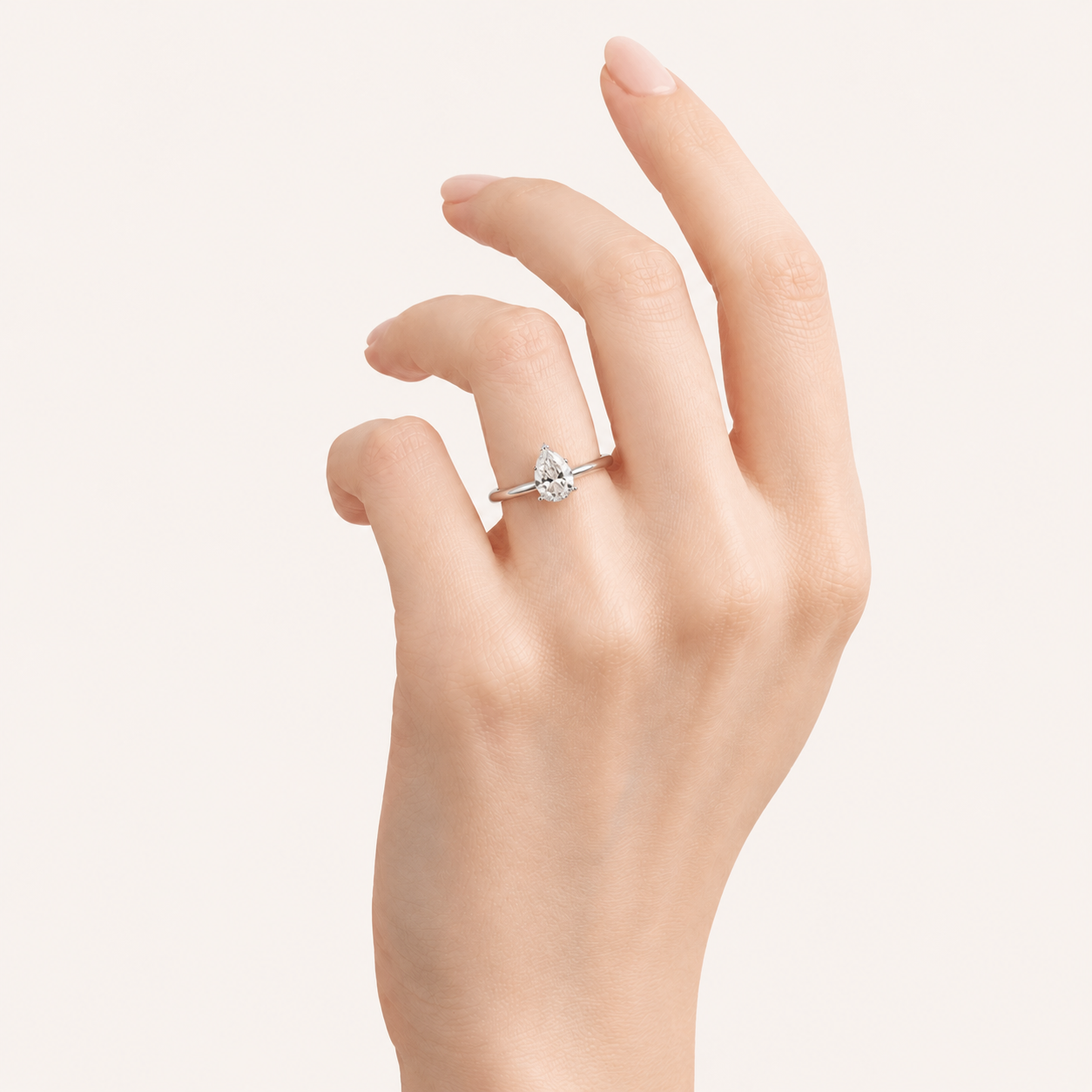 1CT Pear Cut Lab Grown Diamond Knife Edge Shank Solitaire Engagement Ring