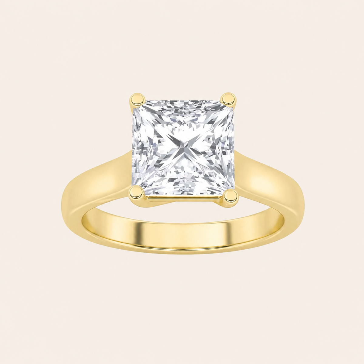 3CT Princess Cut Lab Grown Diamond Plain Cathedral Trellis Shank Solitaire Engagement Ring
