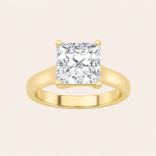 3CT Princess Cut Lab Grown Diamond Plain Cathedral Trellis Shank Solitaire Engagement Ring