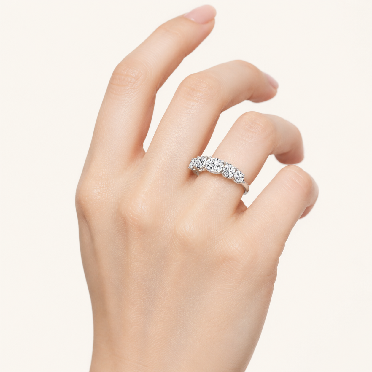 2CT Oval Cut Lab Grown Diamond Five Stone Band Ring