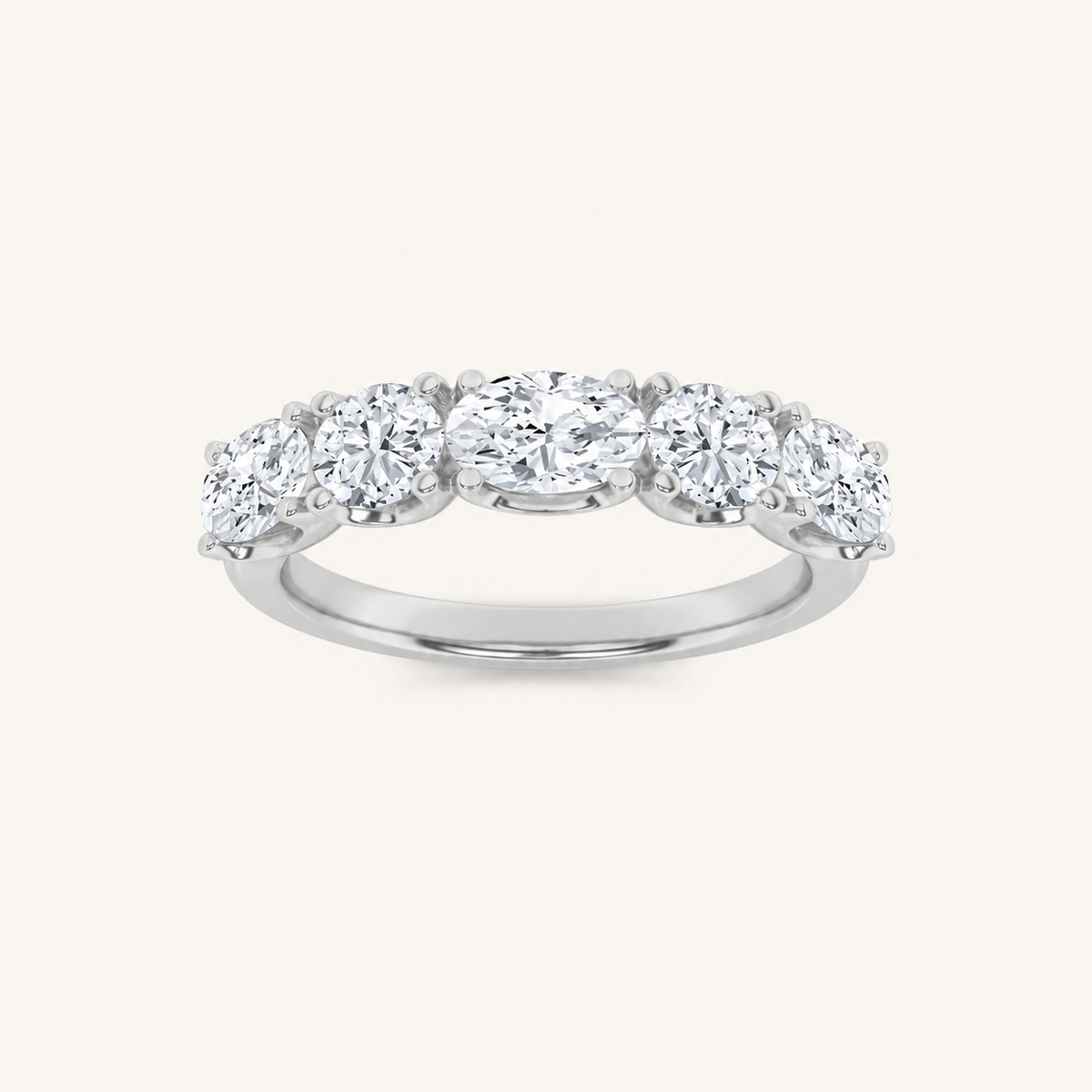 2CT Oval Cut Lab Grown Diamond Five Stone Band Ring