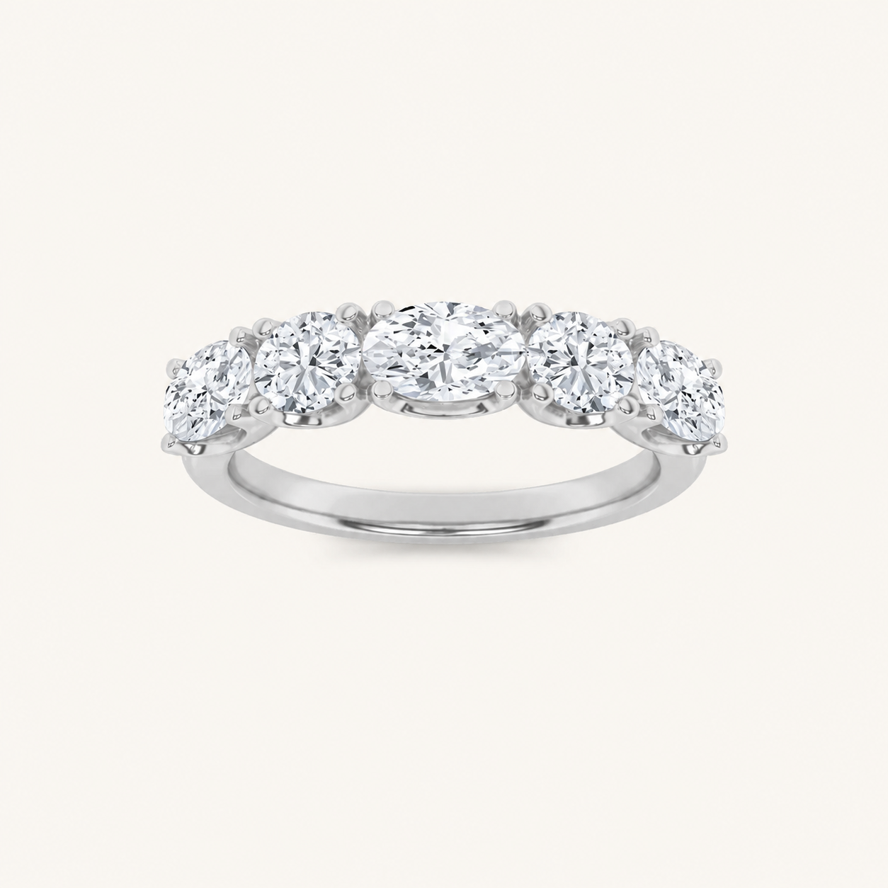 2CT Oval Cut Lab Grown Diamond Five Stone Band Ring