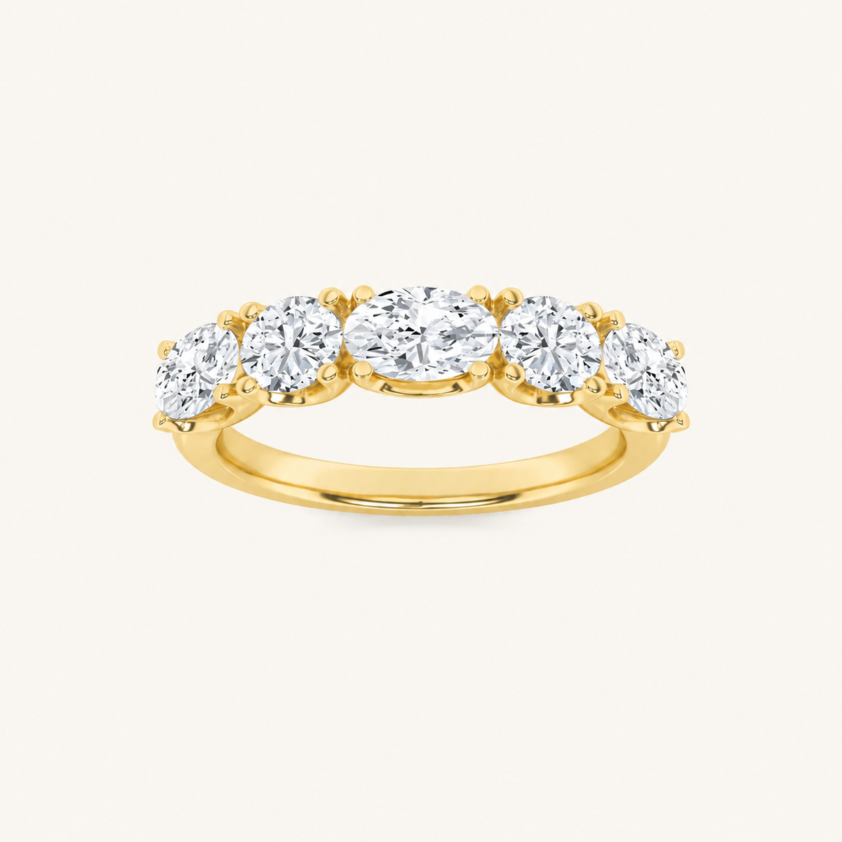 2CT Oval Cut Lab Grown Diamond Five Stone Band Ring