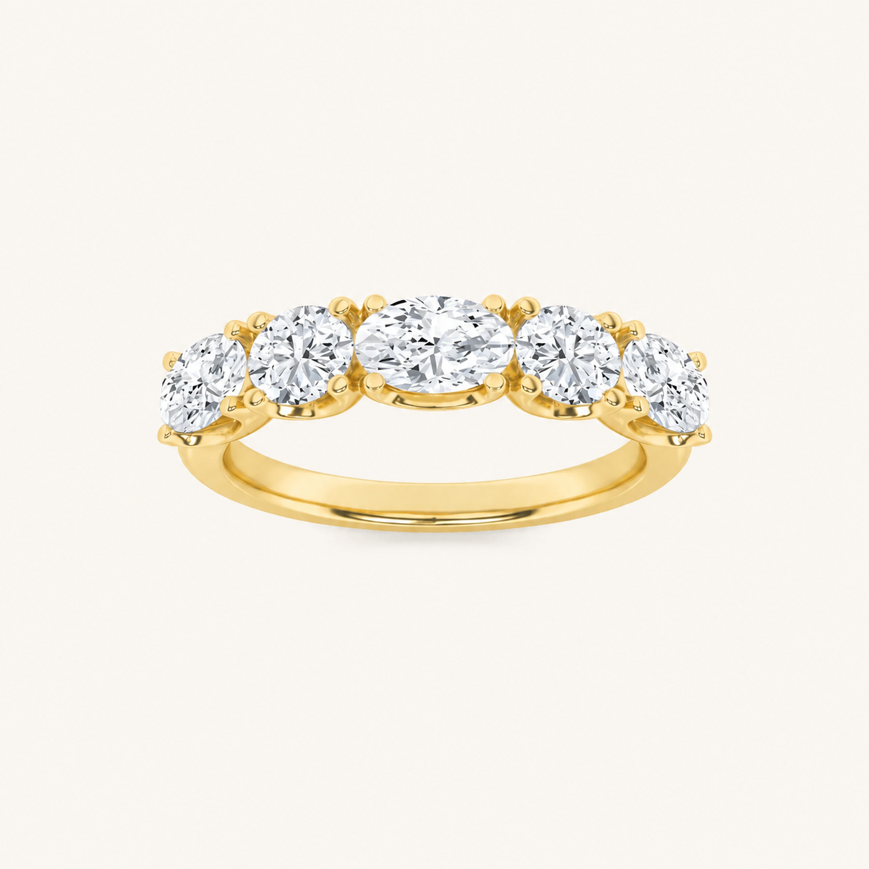 2CT Oval Cut Lab Grown Diamond Five Stone Band Ring