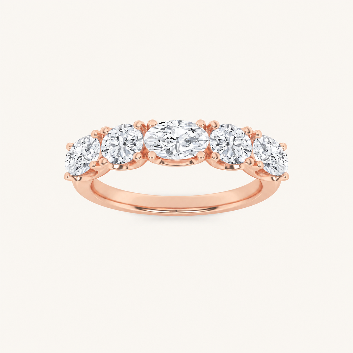 2CT Oval Cut Lab Grown Diamond Five Stone Band Ring