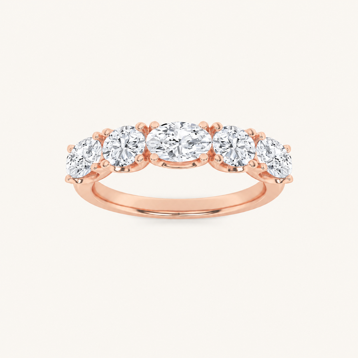 2CT Oval Cut Lab Grown Diamond Five Stone Band Ring