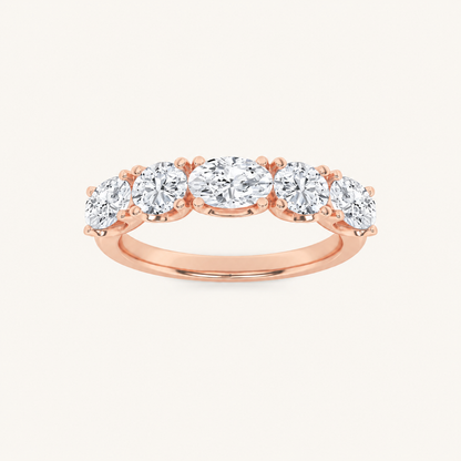 2CT Oval Cut Lab Grown Diamond Five Stone Band Ring