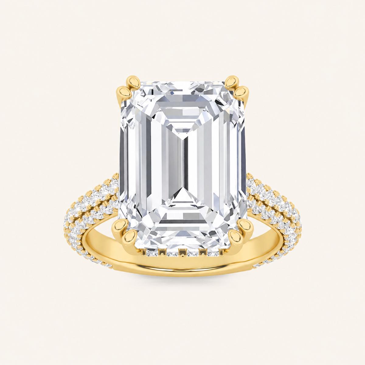 8CT Emerald Cut Lab Grown Diamond Bold Accented Engagement Ring