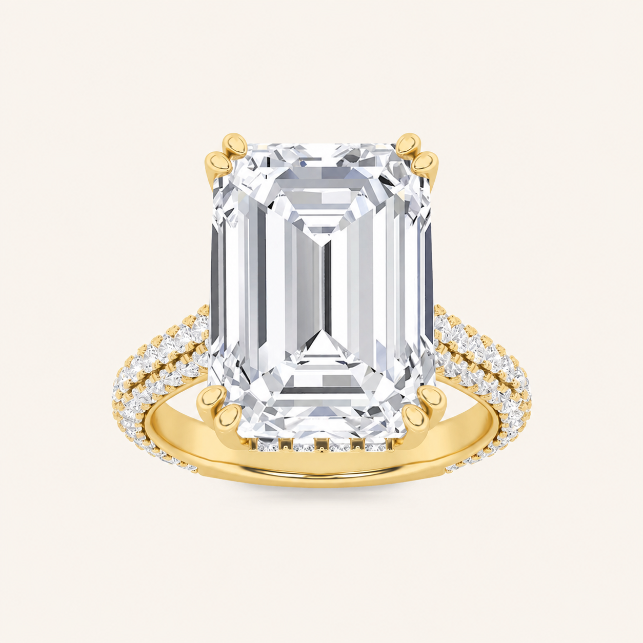 8CT Emerald Cut Lab Grown Diamond Bold Accented Engagement Ring