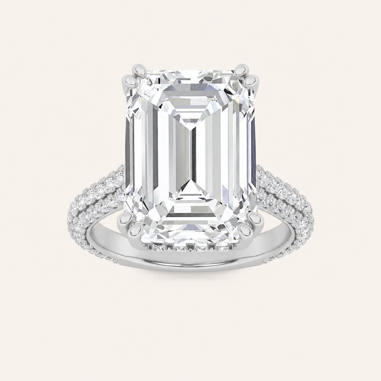 8CT Emerald Cut Lab Grown Diamond Bold Accented Engagement Ring