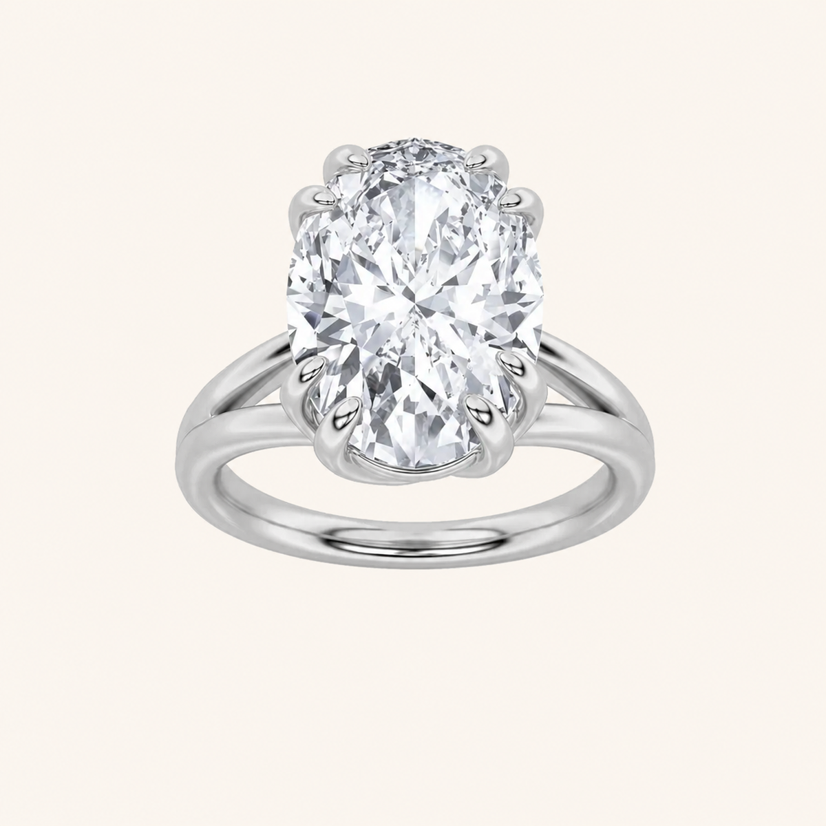 5CT Oval Cut Lab Grown Diamond Bold Split Shank Solitaire Engagement Ring