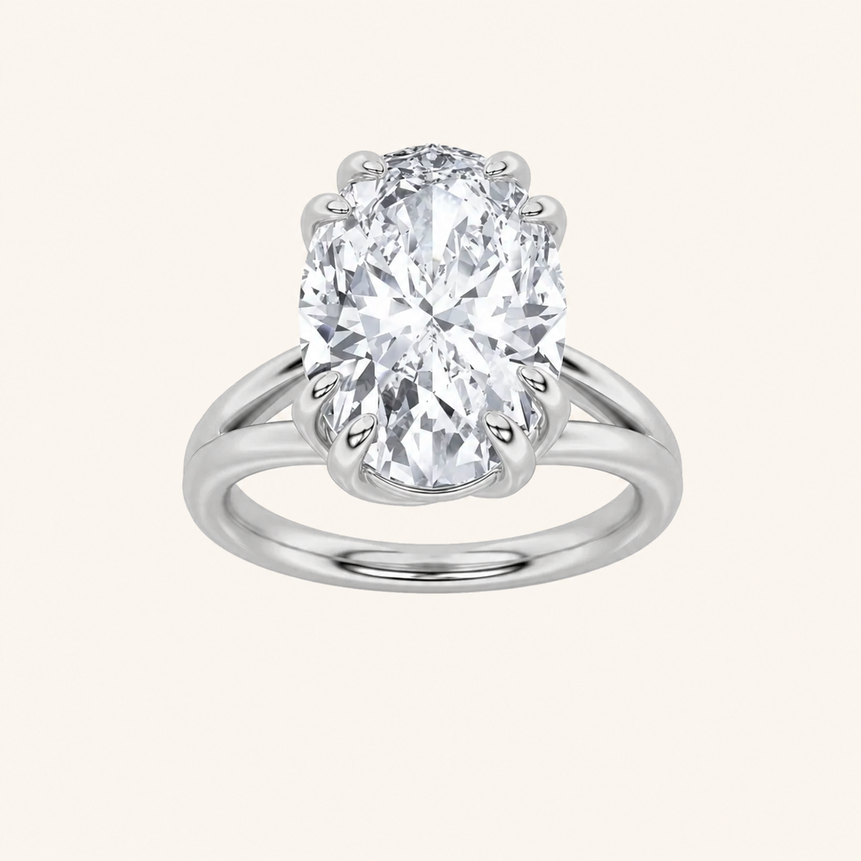 5CT Oval Cut Lab Grown Diamond Bold Split Shank Solitaire Engagement Ring