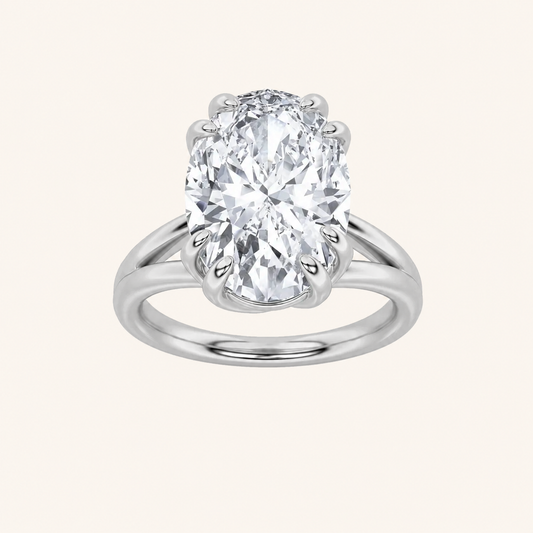 5CT Oval Cut Lab Grown Diamond Bold Split Shank Solitaire Engagement Ring