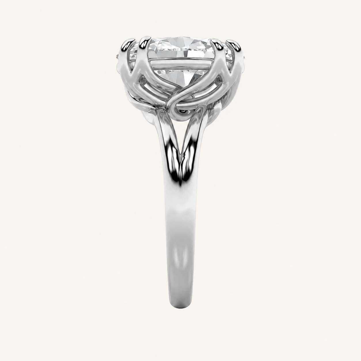5CT Oval Cut Lab Grown Diamond Bold Split Shank Solitaire Engagement Ring