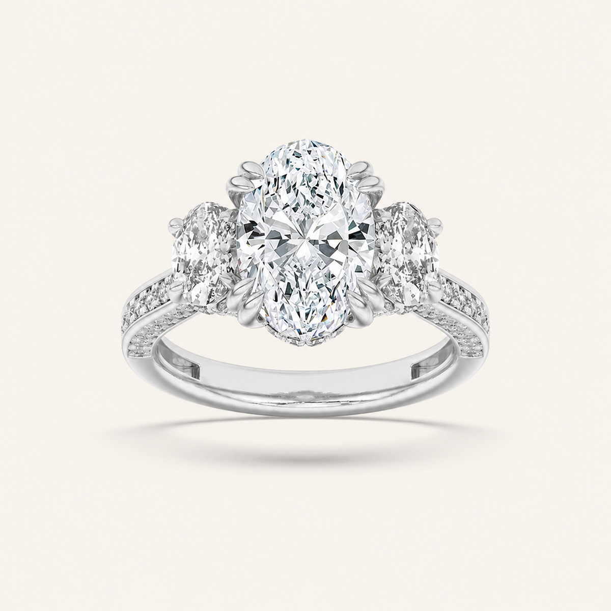 5CT Oval Cut Lab Grown Diamond Three Stone Ring
