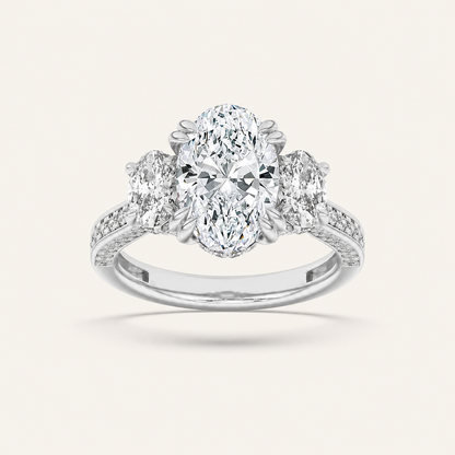 5CT Oval Cut Lab Grown Diamond Three Stone Ring