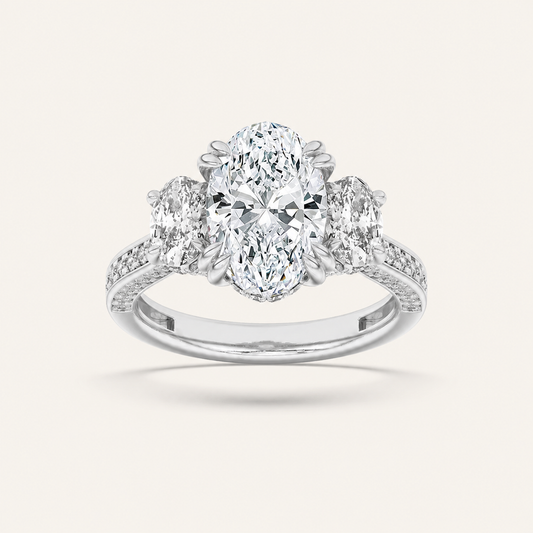 5CT Oval Cut Lab Grown Diamond Three Stone Ring