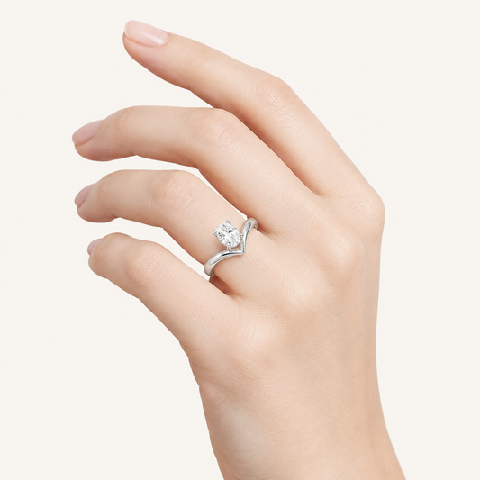 1.5CT Oval Cut Lab Grown Diamond Chevron Solitaire Engagement Ring