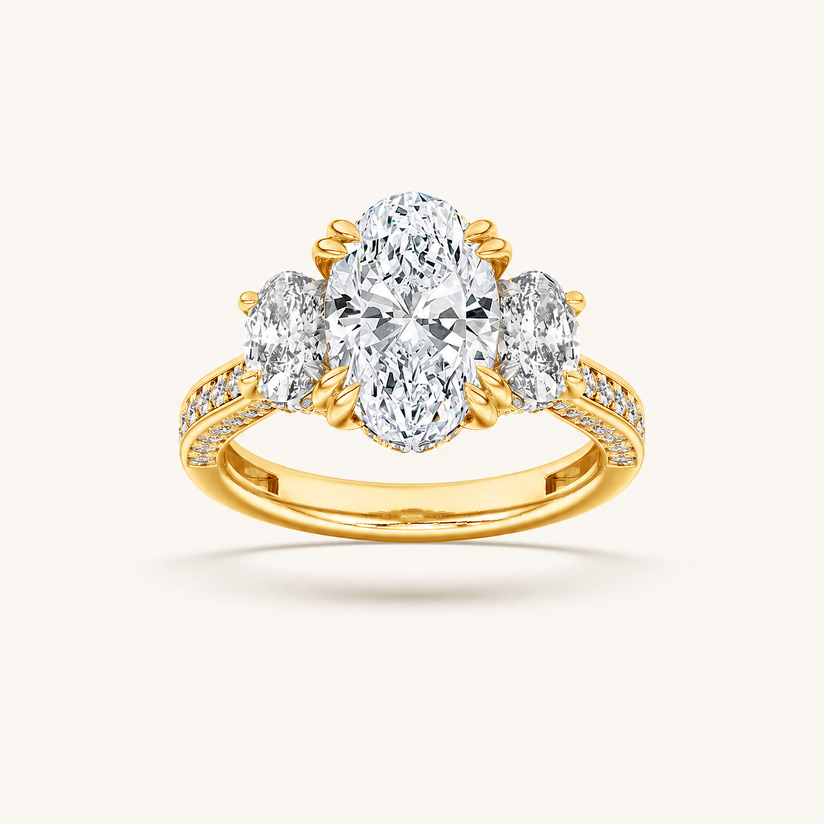 5CT Oval Cut Lab Grown Diamond Three Stone Ring