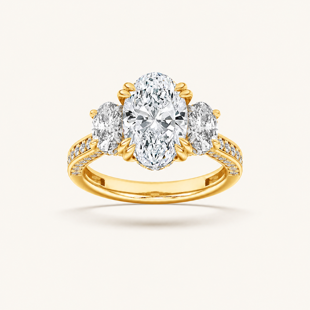 5CT Oval Cut Lab Grown Diamond Three Stone Ring