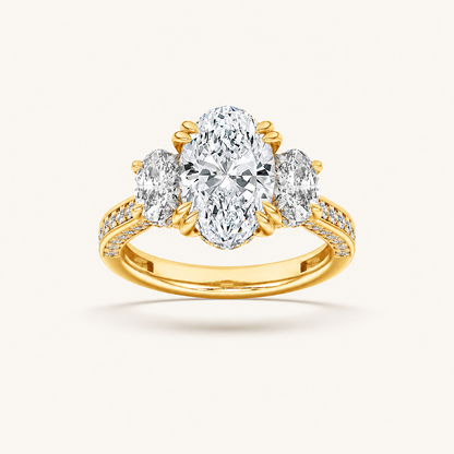 5CT Oval Cut Lab Grown Diamond Three Stone Ring