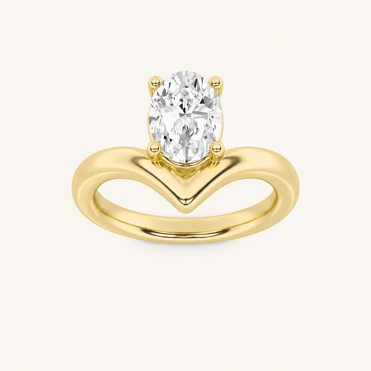 1.5CT Oval Cut Lab Grown Diamond Chevron Solitaire Engagement Ring