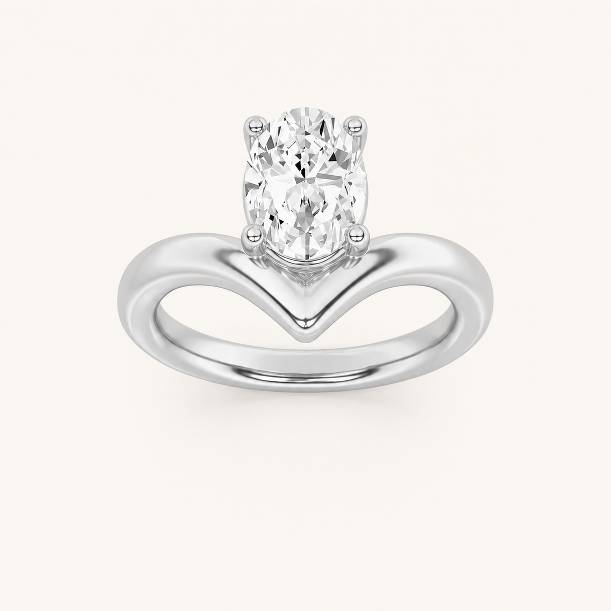 1.5CT Oval Cut Lab Grown Diamond Chevron Solitaire Engagement Ring